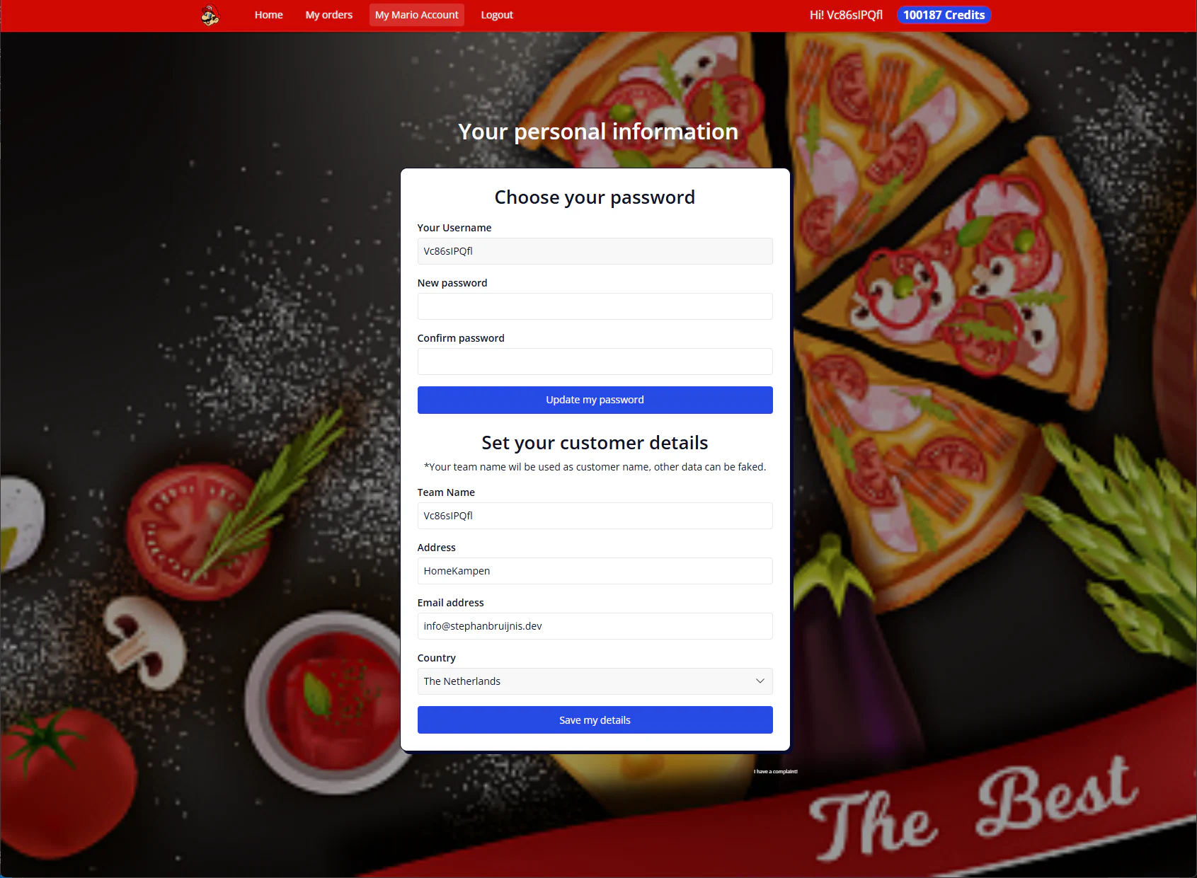 Beneath the form on the My Mario Account page there is a &ldquo;I have a complaint!&rdquo; link in a small font